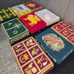 Set of Nine Hand Embroidered Kneelers Hassocks Cushions with Various Designs #5
