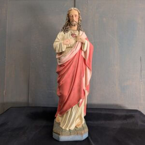 Fine Quality Vintage Plaster of Paris French Religious Statue Christ the Sacred Heart