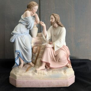 Bisque China Large Fairing Statue Group Display Piece of Christ and the Samarian Woman