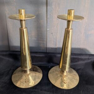 1960's Vintage British Modernist Design Brass Candlesticks