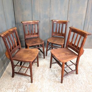 Set of 4 1920's Vintage Medium to Dark Colour Slat Back Church Chapel Chairs