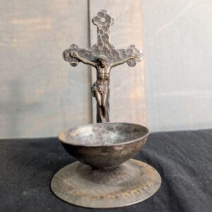 Simple yet Striking Small Vintage Flemish Crucifix Stoop Holy Water Font