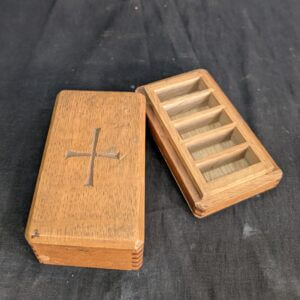 Vintage Oak Wafer Box with Cross