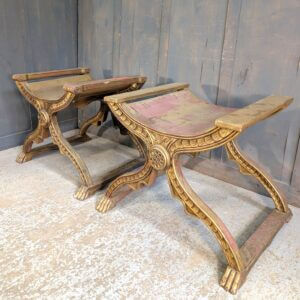 Harlequin Pair of Decorative Gilt Wood X-Frame Celebrant Stools