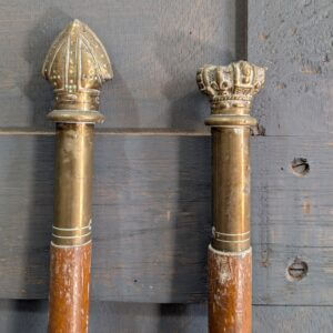 Vintage Brass & Oak Crown & Mitre Wardens Staves Staffs