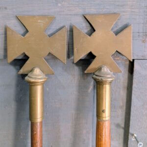 Vintage Brass & Oak Wardens Cross Top Staffs Staves