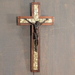 Unusual 1930's French Lucite Bronze & Teak Crucifix