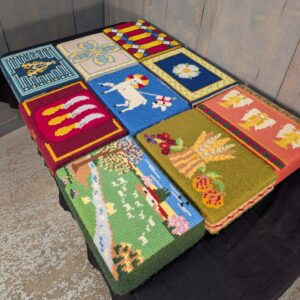 Set of Nine Hand Embroidered Kneelers Hassocks Cushions with Various Designs #7