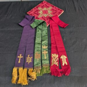 Three Vintage Green Red Purple Bookmarks with Burse