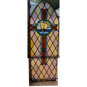 Medium to Large Vintage Stained Glass Window with Sailing Boat