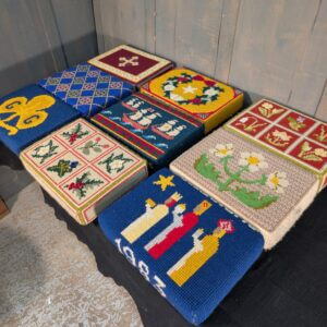 Set of Nine Hand Embroidered Kneelers Hassocks Cushions with Various Designs #9