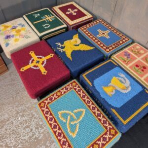 Set of Nine Hand Embroidered Kneelers Hassocks Cushions with Various Designs #11