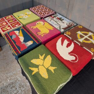 Set of Nine Hand Embroidered Kneelers Hassocks Cushions with Various Designs #12
