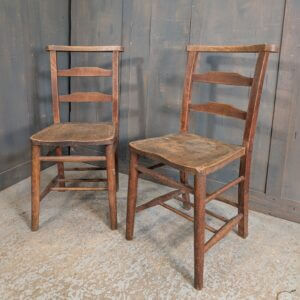 Pair of Attractive 1900's Elm & Beech Ladderback Church Chapel Chairs