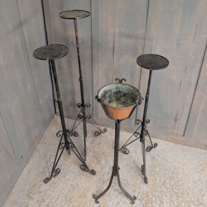Four Black Iron & Steel Plant Stands Three Adjustable