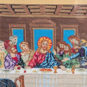 1980's Vintage Framed Woolwork of The Last Supper