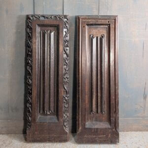 Pair of Antique Dark Oak Linenfold Front Panels Ends