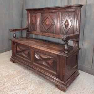 Antique 1800's Oak Monks Bench Settle with triple panel back