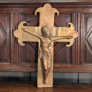 1930's Curious Very Heavy Large Bronze Crucifix in the Medieval Style