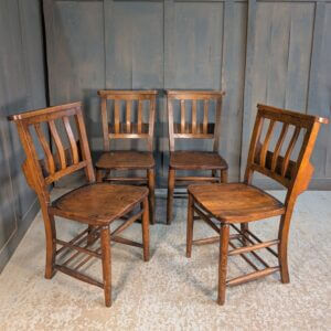 Set of 4 Beautiful 1900's Elm & Beech Curved Slatback Church Chapel Chairs