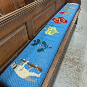 Long Embroidered Church Kneeler Cushion with Bears from Christ Church, Crookham