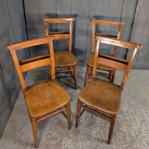 Set of 4 Pre War Vintage Nice Ochre Patina Classic Church Chapel Chairs