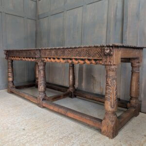 Long Antique Highly Carved Jacobean Revival Oak Refectory Table