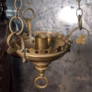 British Victorian Brass Gothic Candle Powered Sactuary Lamp