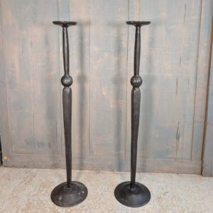 Pair of Heavy Bronze Post Modern Pavement Candlesticks