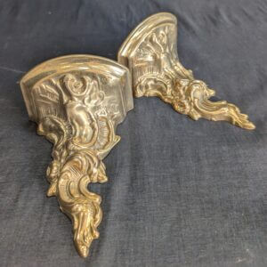 Pair of Brass Lamp Candle Small Statue Brackets