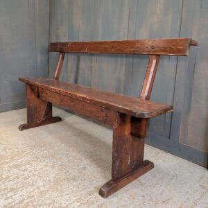 Rustic Simple Antique Pine Bar Back Church Pew Bench