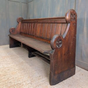 Long Pitch Pine Antique Gothic Style Church Pew Bench with Cutaways