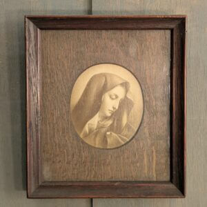 Small Oak Framed 1920's Vintage Sepia Print of The Mater Dolorosa Mother in Tears after Dolci 1858