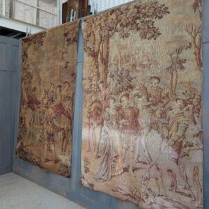 Pair of Faded 1920's Vintage French Tapestries