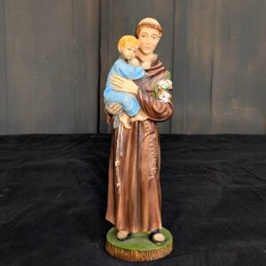 Italian Brightly Coloured Heavy Religious Statue of St Anthony of Padua & Child