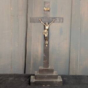 Simple Metal & Black Wood Table Crucifix