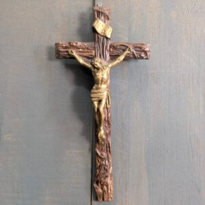 French Wood Reinforced Resin Brown & Gold Crucifix