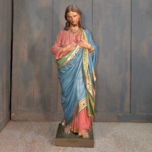 Excellent Quality Large Antique Plaster of Paris Religious Statue of Christ the Sacred Heart