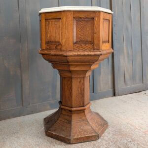 Unusual Antique Oak & Marble Baptismal Font