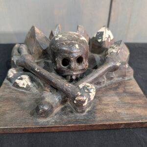 18th Century Carved Gessoed Ebony Skull adn Crossbones Memento Mori