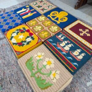 Set of Nine Hand Embroidered Kneelers Hassocks Cushions with Various Designs #9