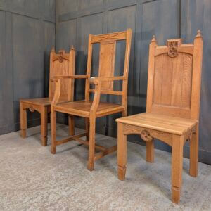 Harlequin Set of Three Mid-Century Pale Oak Clergy Ministers Chairs