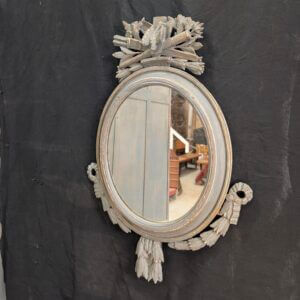 Oval Antique French Marriage Mirror with Carvings