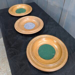 Three Light Oak Turned Church Collection Plates