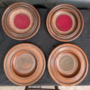 Vintage Turned Mahogany Church Collection Plates from Wesley Methodist Church West Bromwich