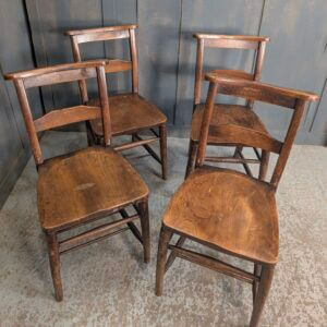 Set of 4 Lovely Patina Pre-War Elm & Beech Church Chapel Chairs with Pilgrim Back