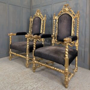 Grand Gold Painted Carved Throne Chairs