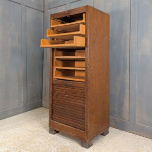 1940's Vintage Tambour Roller Shutter Pull Out Drawer Chest Cabinet