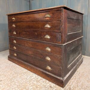 Lovely Oak Late Victorian Plan Chest Vestment Press with Brass Clam Shell Handles