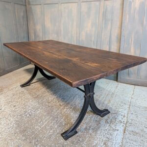 Large Fine Vintage Oak & Iron Industrial Style Dining Table